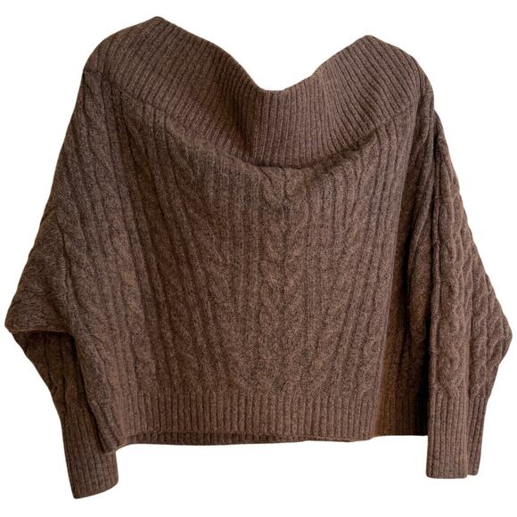 Express Sweater Jumper Women XL Brown Wool Cable Knit Cropped Boxy Dark Academia - Picture 2 of 10